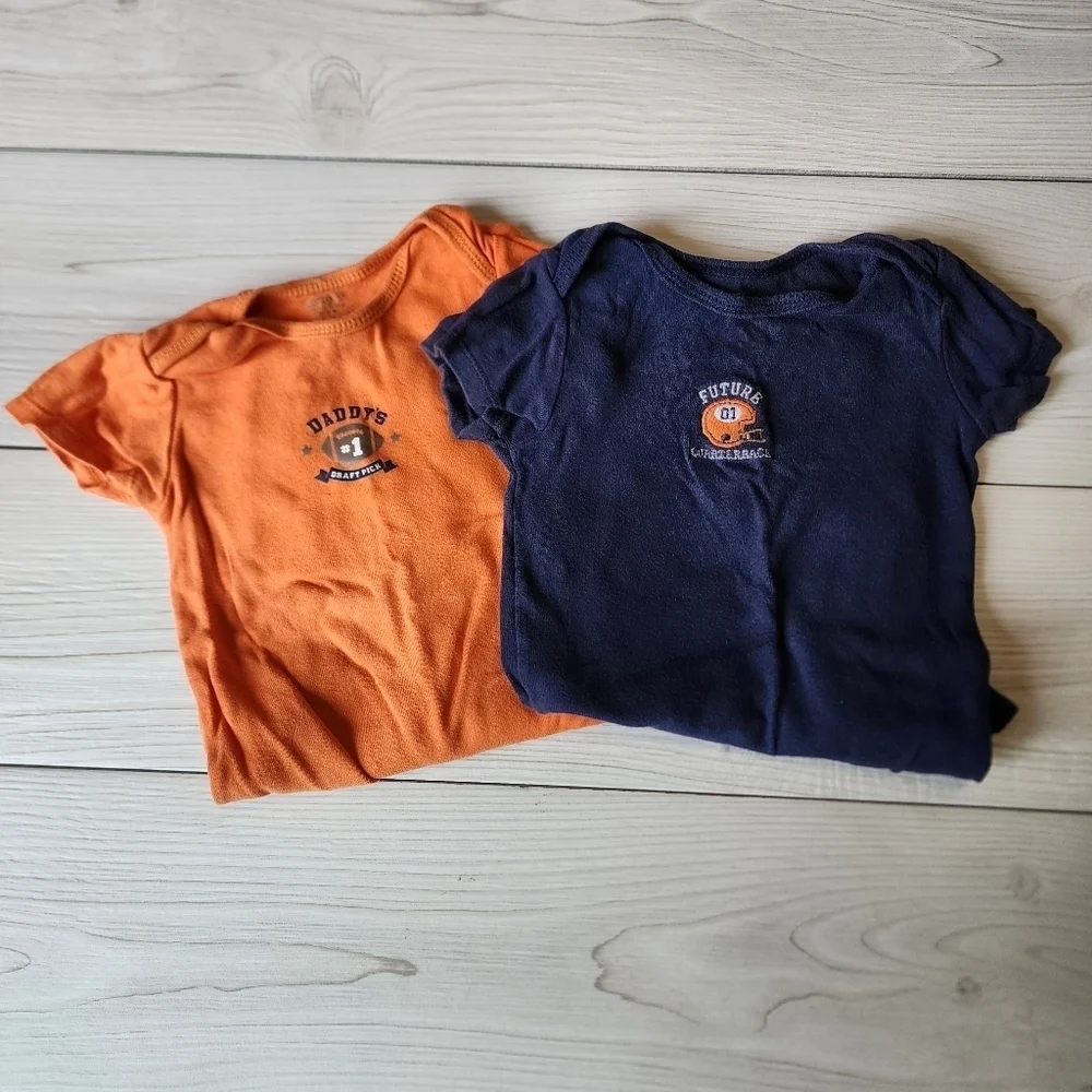 2 pack Carter's Football onesies size 12 mo